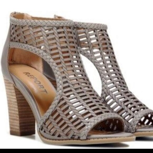 Report Womens RYAN Block Heel Strappy High Heels taupe 9 - Picture 1 of 3